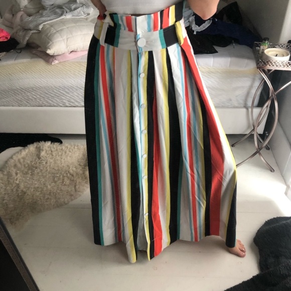 Gracia Button Paperbag Waist Striped Summer Maxi Skirt - Picture 2 of 6